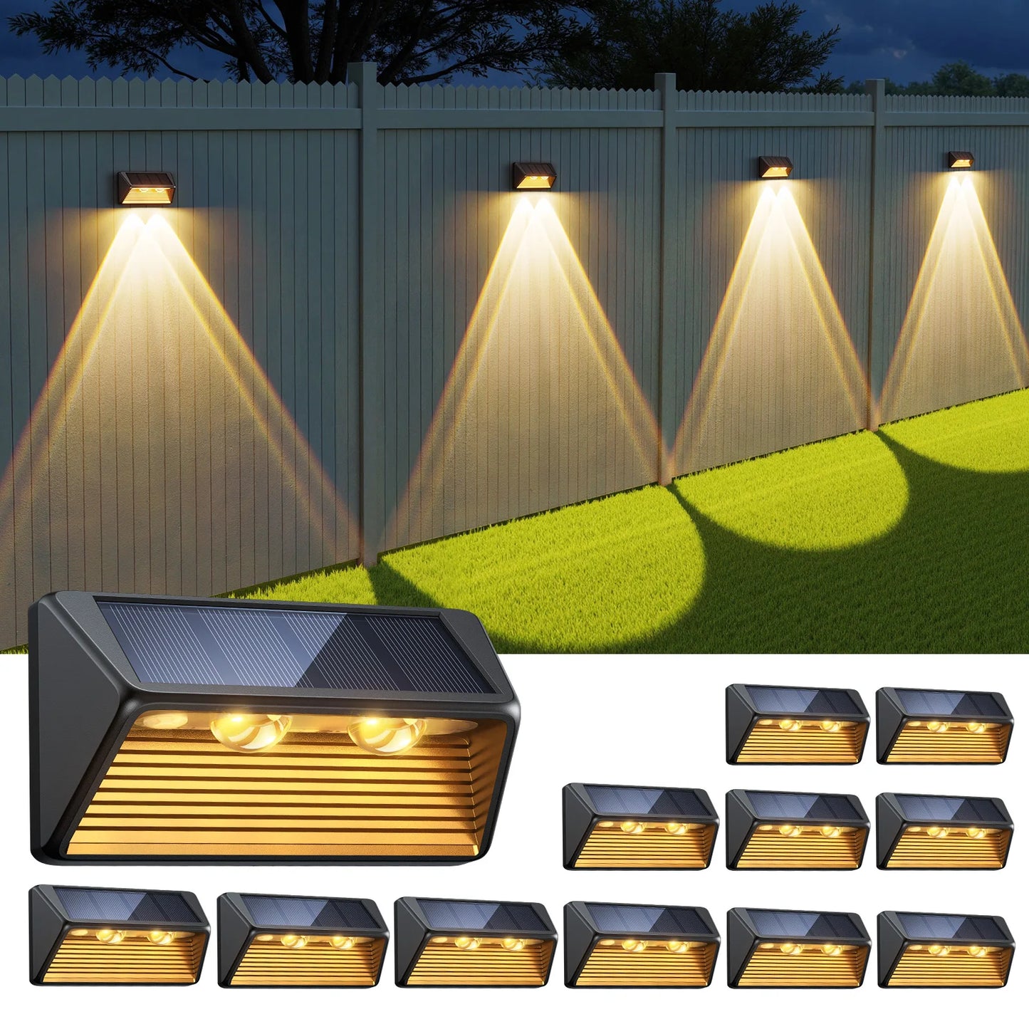 KPSTEK Solar Fence and Step Lights LED for Outdoors Yards