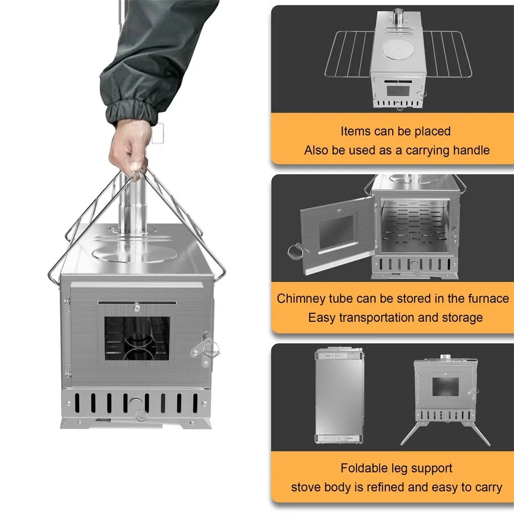 Wood Burning Portable Outdoor Stove With Stainless Chimney Pipes