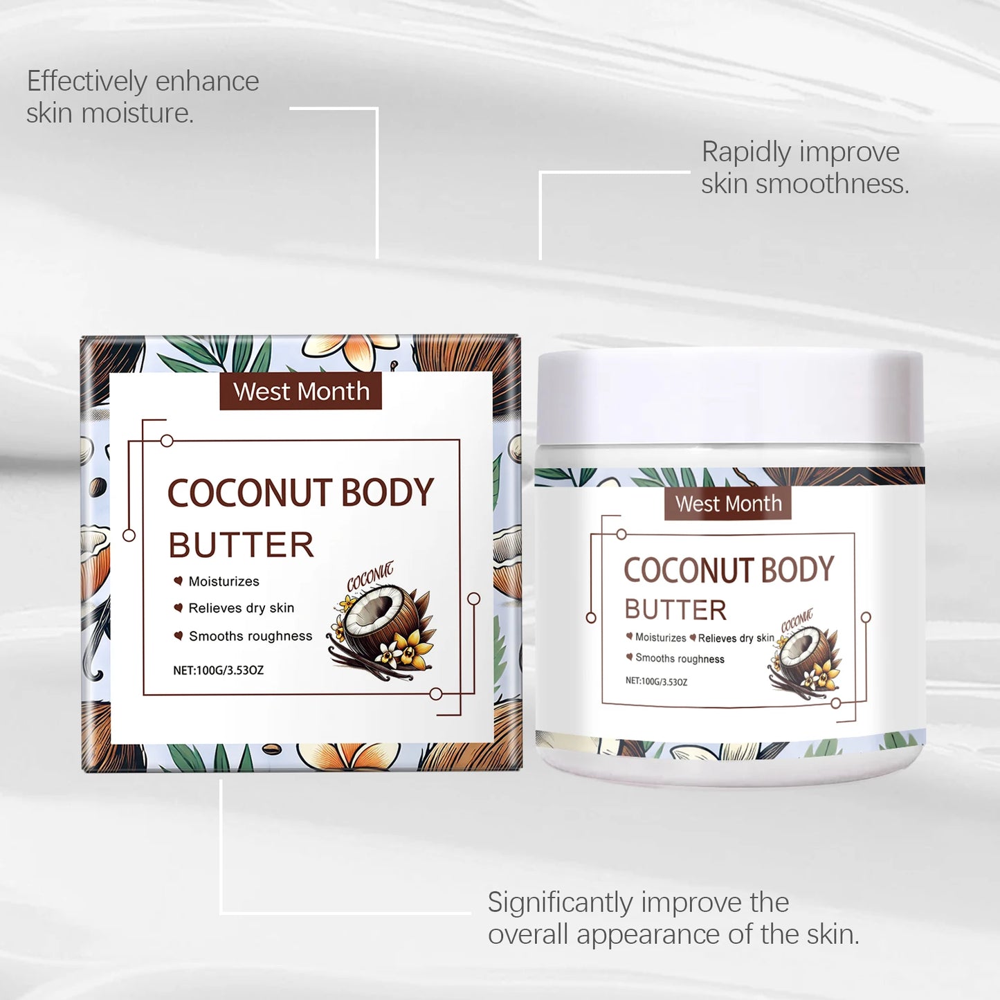 West&Month Coconut Body Butter Cream Nourishing Moisturizer