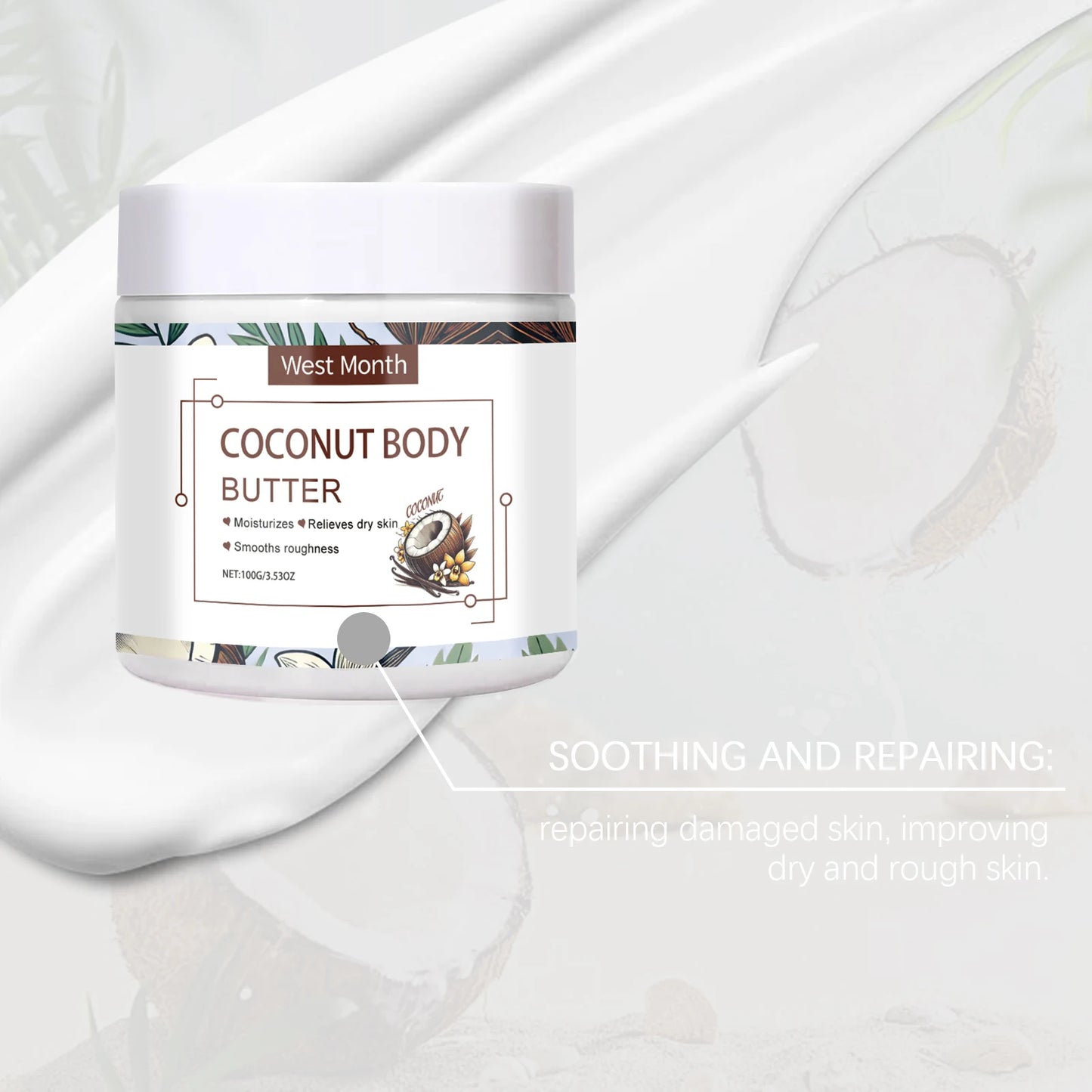 West&Month Coconut Body Butter Cream Nourishing Moisturizer