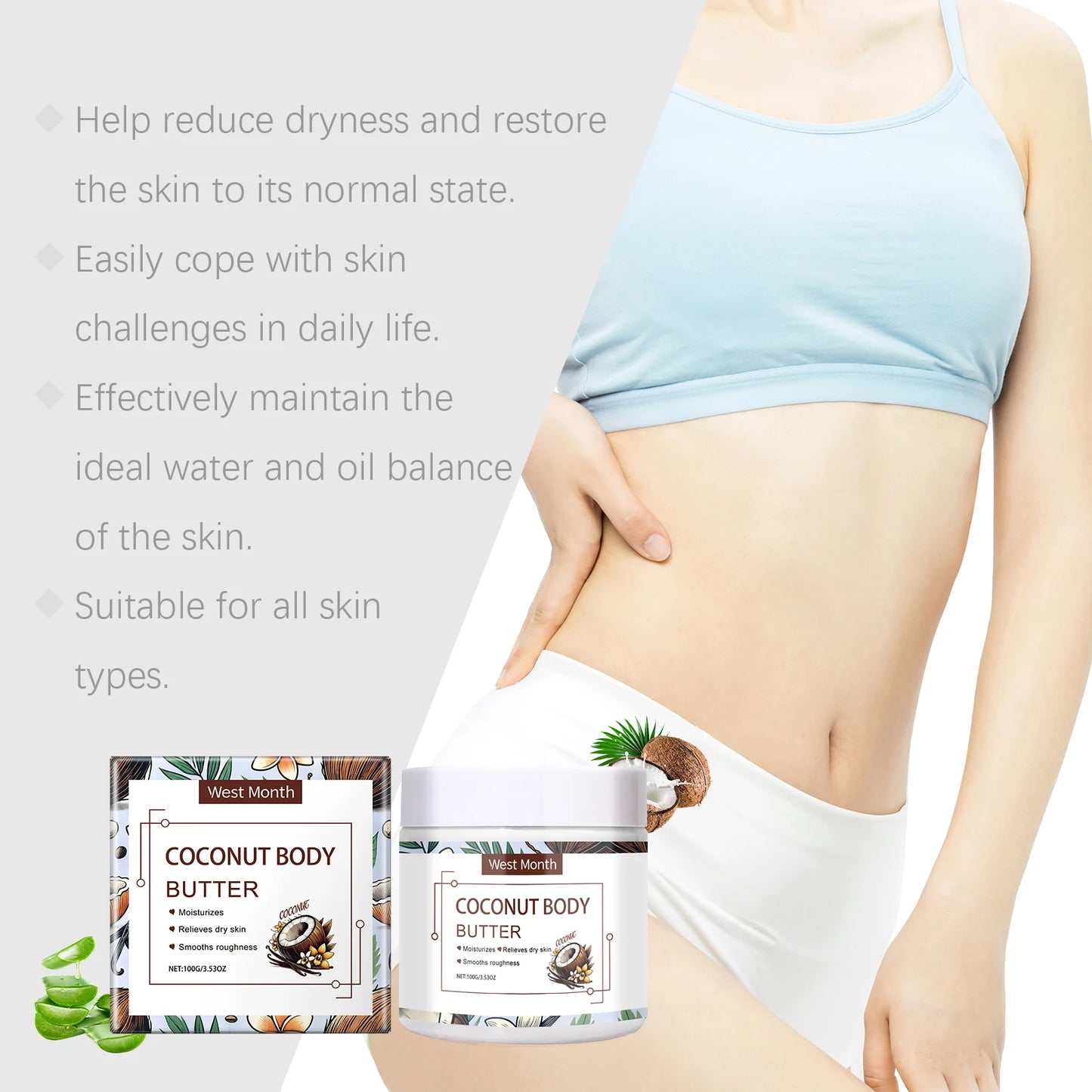 West&Month Coconut Body Butter Cream Nourishing Moisturizer