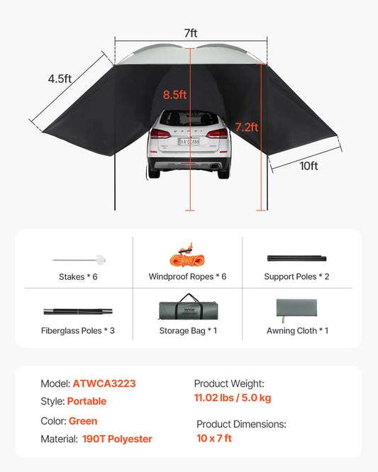 SucceBuy Vehicle Awning Retractable Car Side Shelter For Campers