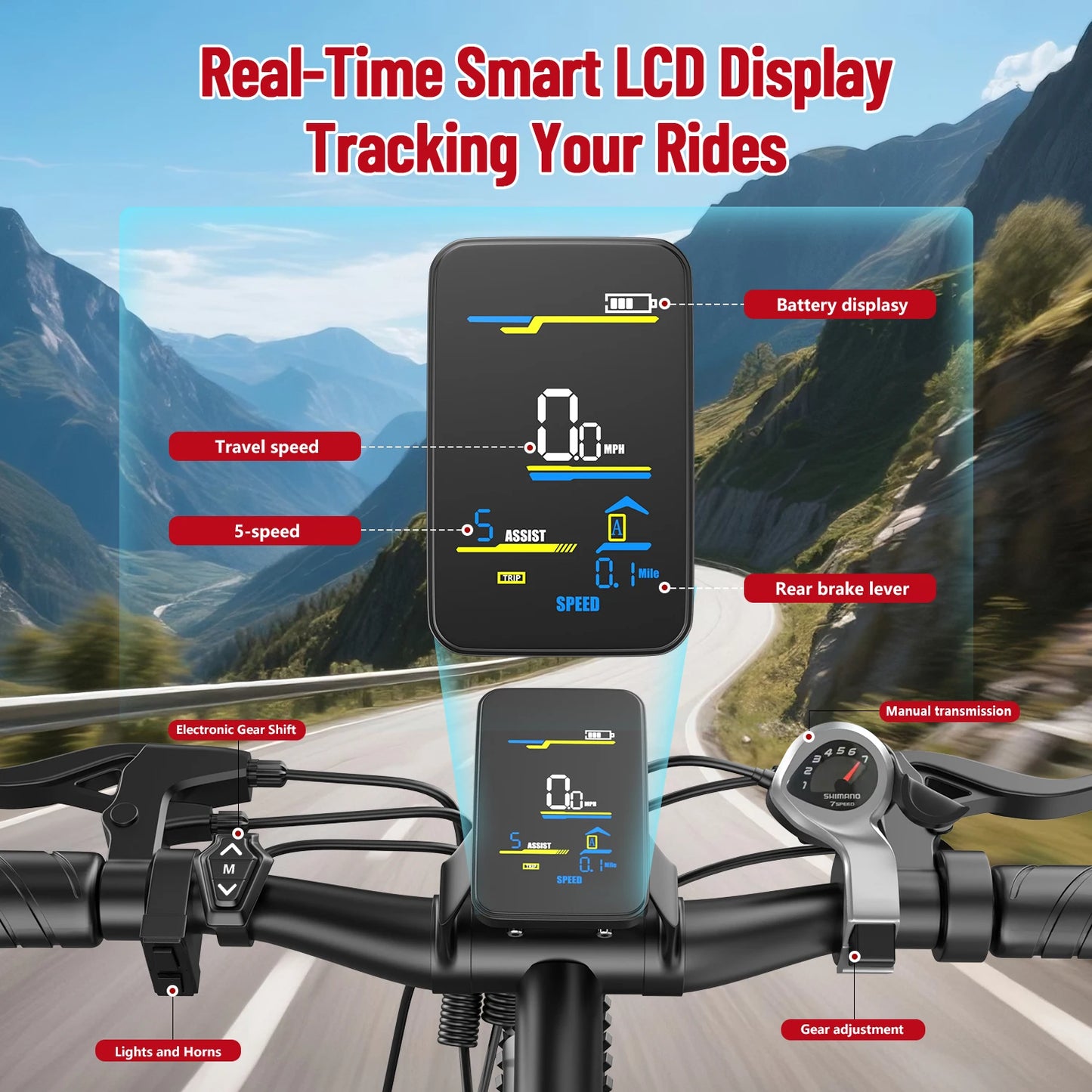X-koala Electric Bike 1000W Peak Motor 25MPH 7 Speed