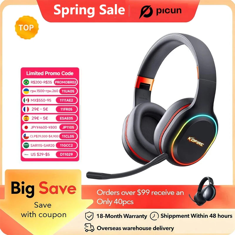 Picun UG05 Gaming Headphones Wireless Headset BT5.0 With Mic