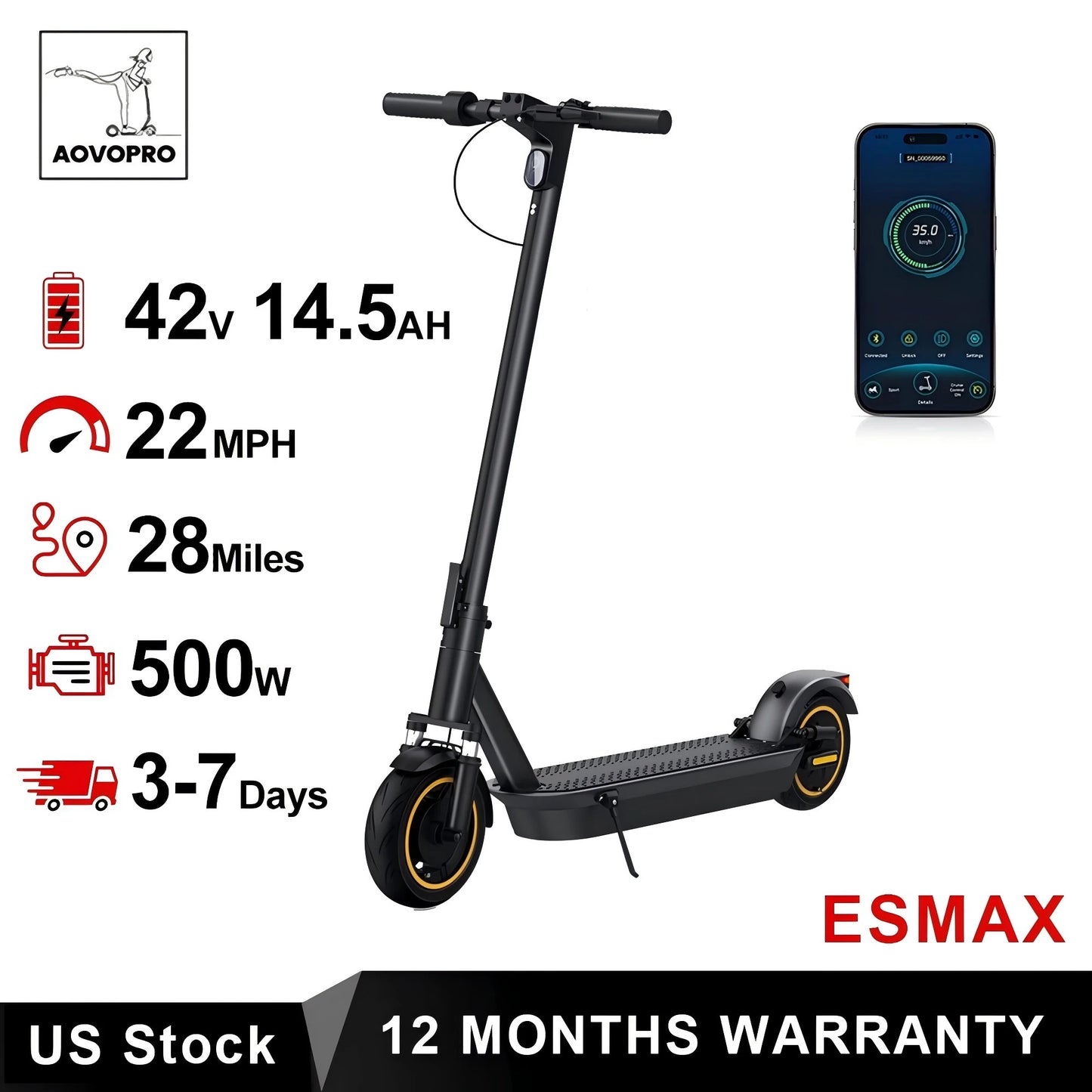 AOVOPRO ESMAX Electric Scooter 500W Folding Smart App 28 Miles