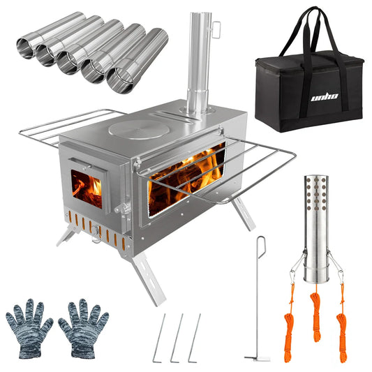 Wood Burning Portable Outdoor Stove With Stainless Chimney Pipes