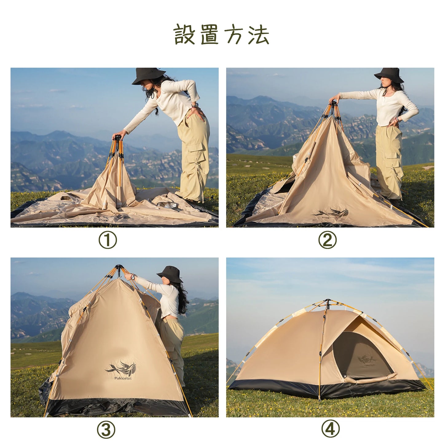 Pakicetus Windproof Camping Tent Easy Setup for Three to Four