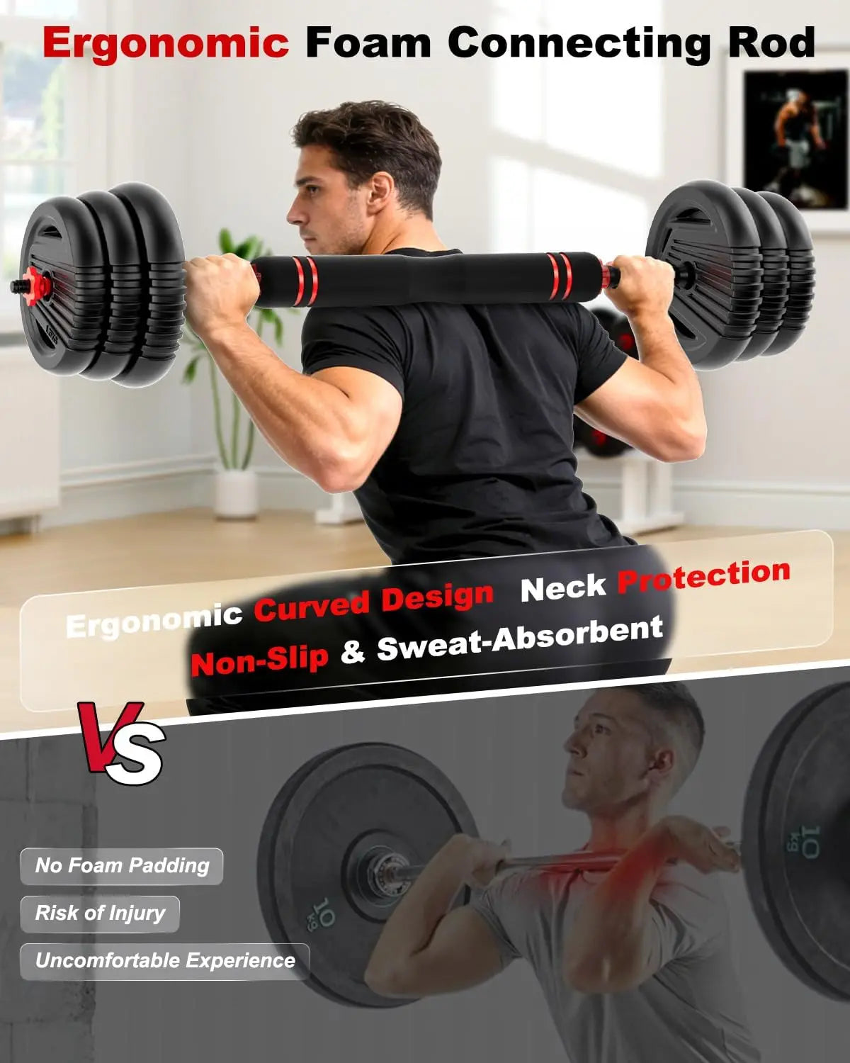 Adjustable 5 in 1 Dumbbell Set 20-90lbs for Home Gym