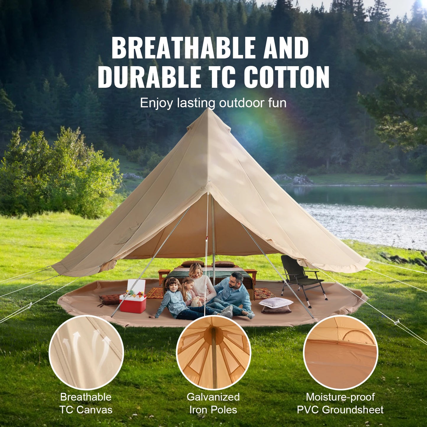SucceBuy Canvas Bell Tent for Camping Breathable With Stove