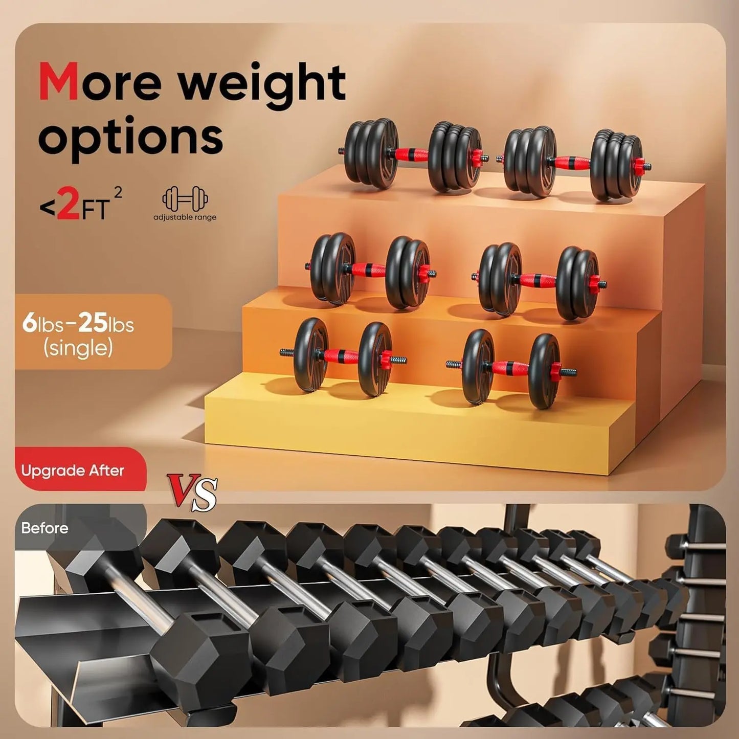 Adjustable 5 in 1 Dumbbell Set 20-90lbs for Home Gym