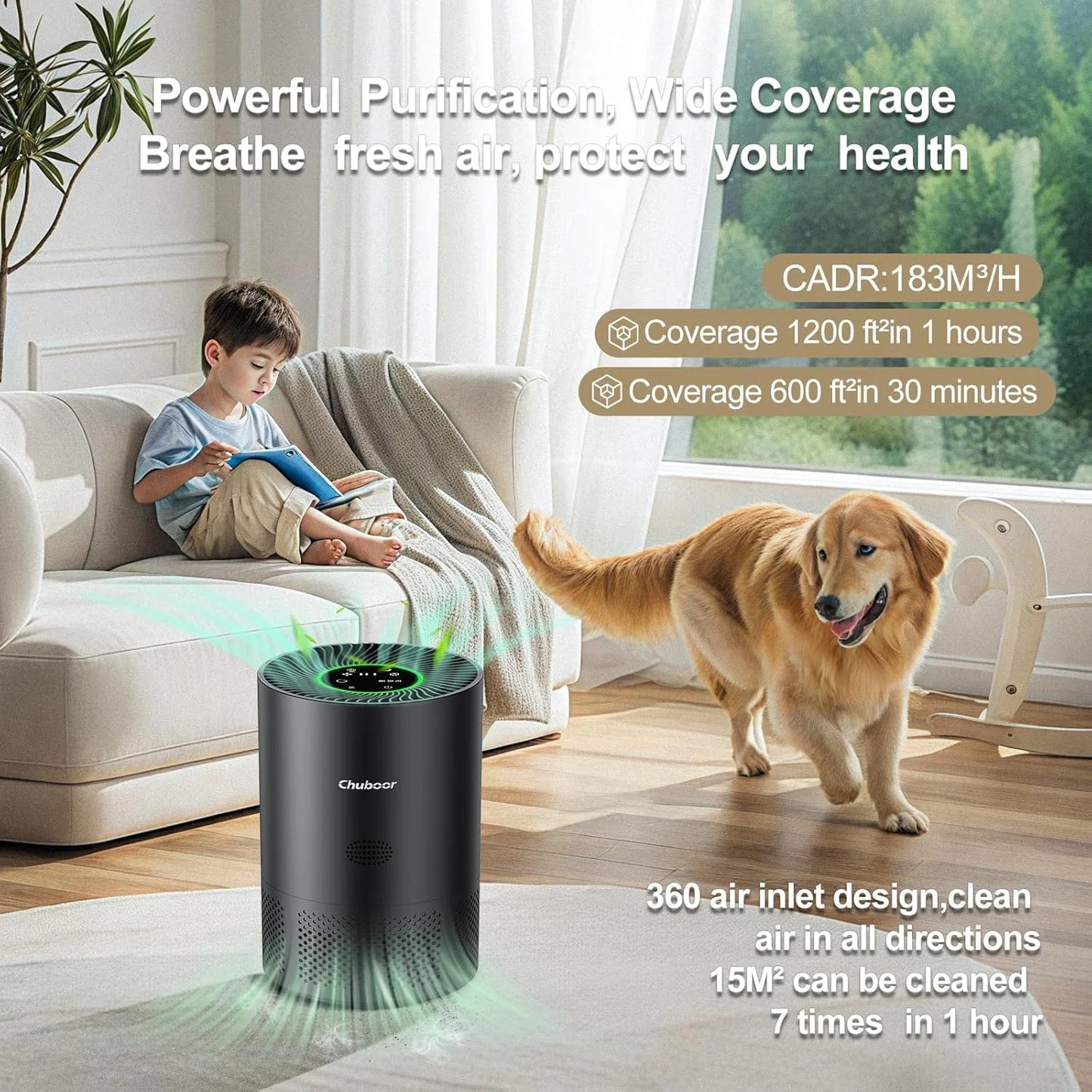 Chuboor H13 True HEPA Air Purifier Smoke Dust PM25