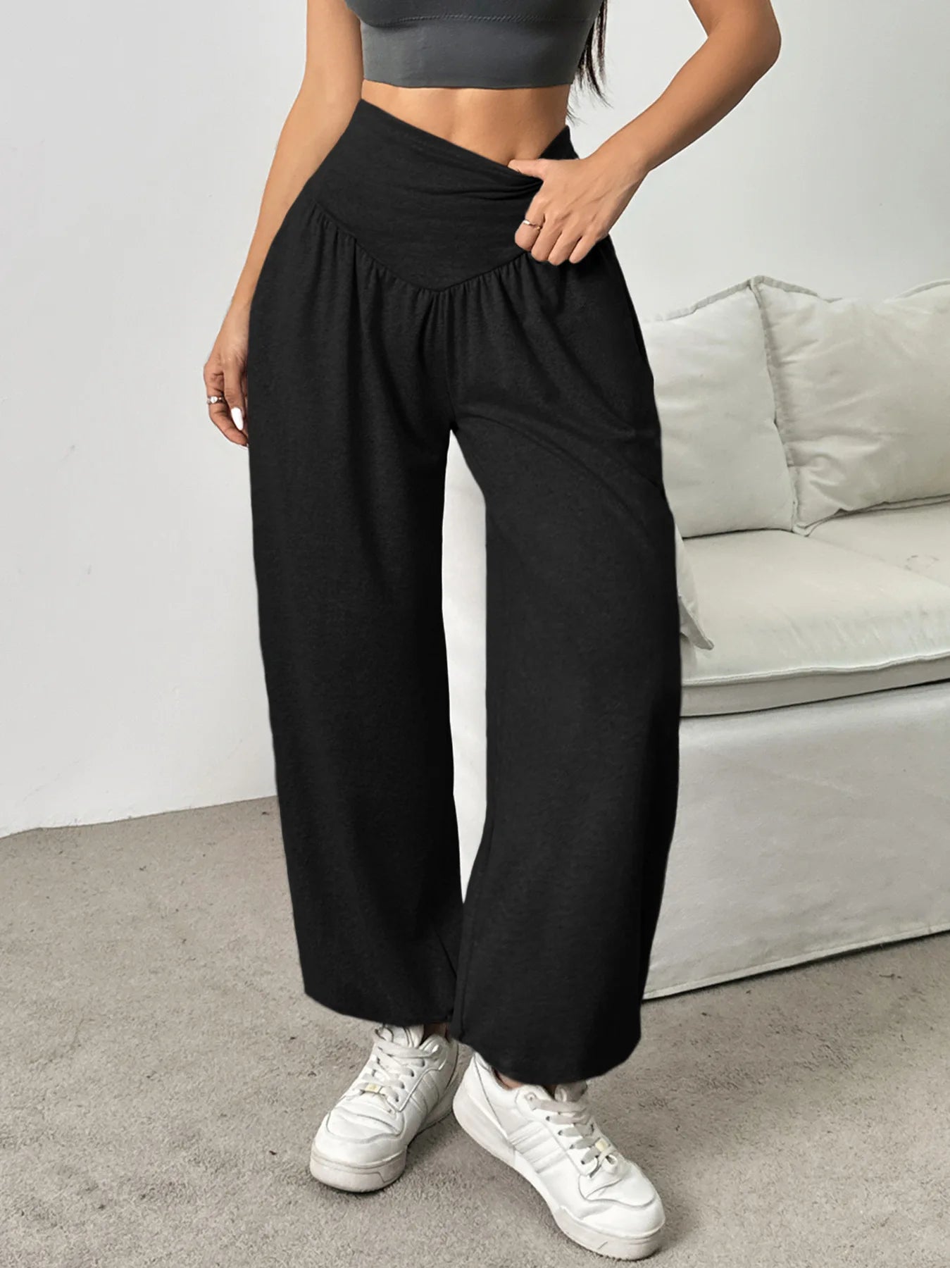High Waist Leggings Lantern Cuffed Pants Breathable Gym Fitness Jeggings