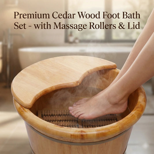 Cedar Wood Foot Bath Barrel Massage Kit for Spa Feet