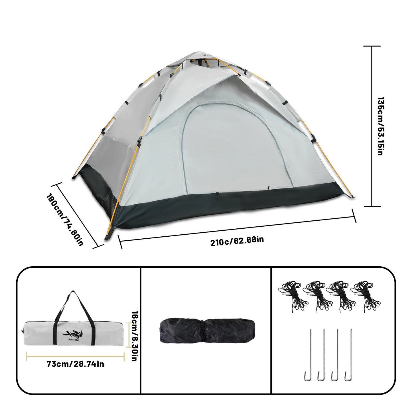Pakicetus Windproof Camping Tent Easy Setup for Three to Four