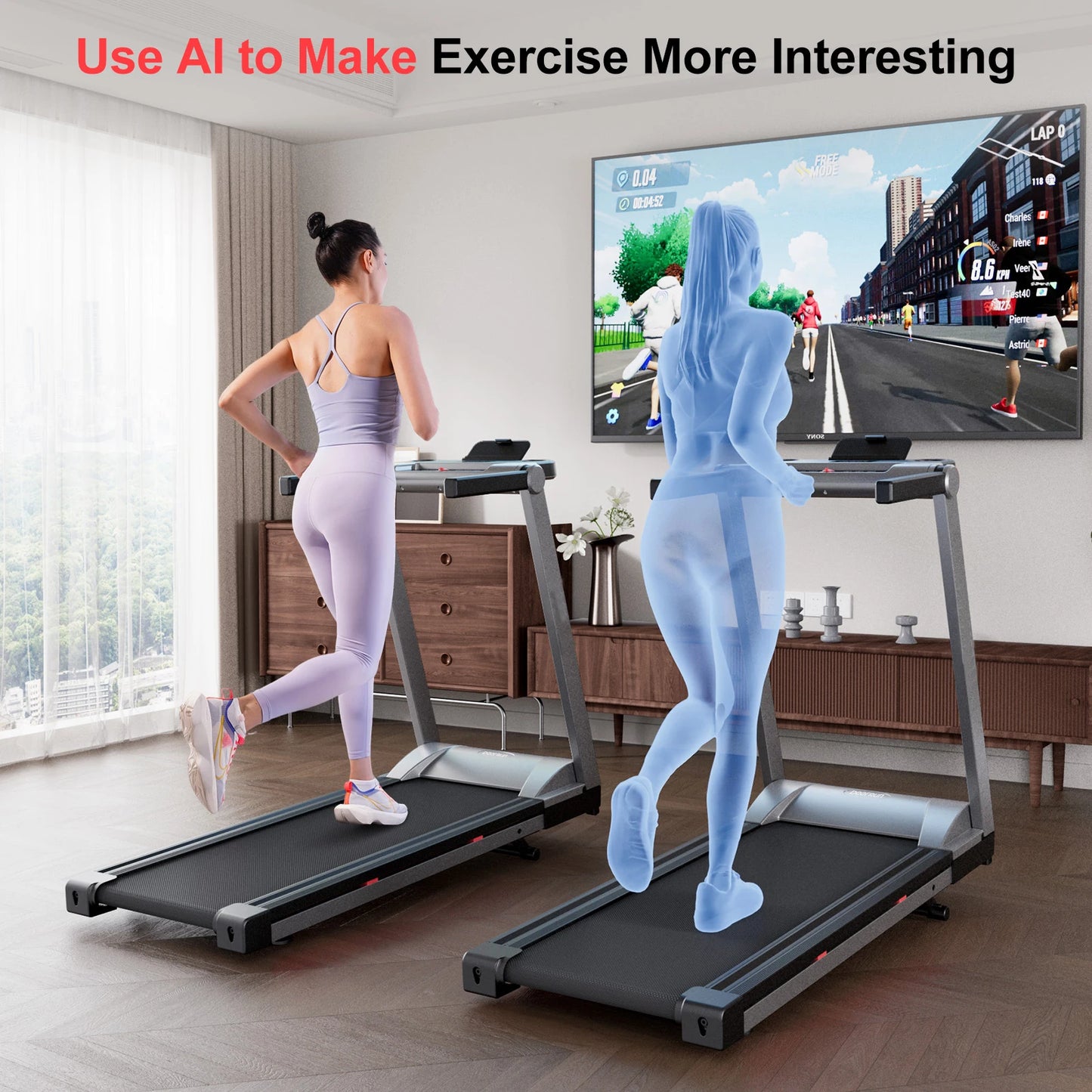 Superun 3.5HP Foldable Incline Treadmill With Touch Screen App