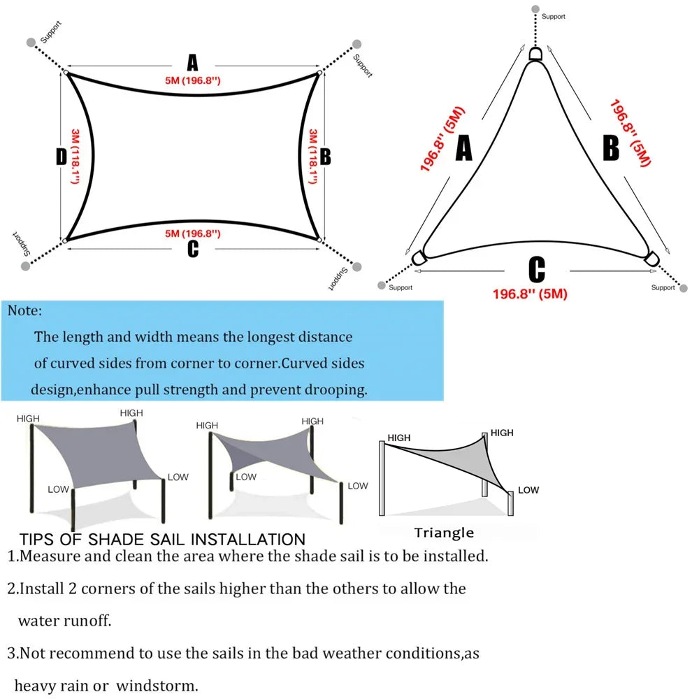 NONECN Triangle Sun Shade Sail Canopy UV Block Outdoor Shelter