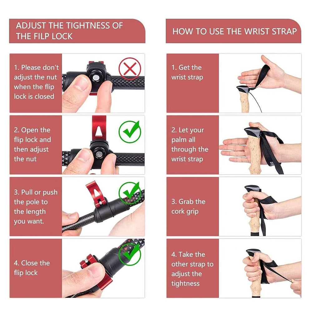 Naturehike Carbon Fiber Trekking Poles 2 Pack Telescopic Sticks