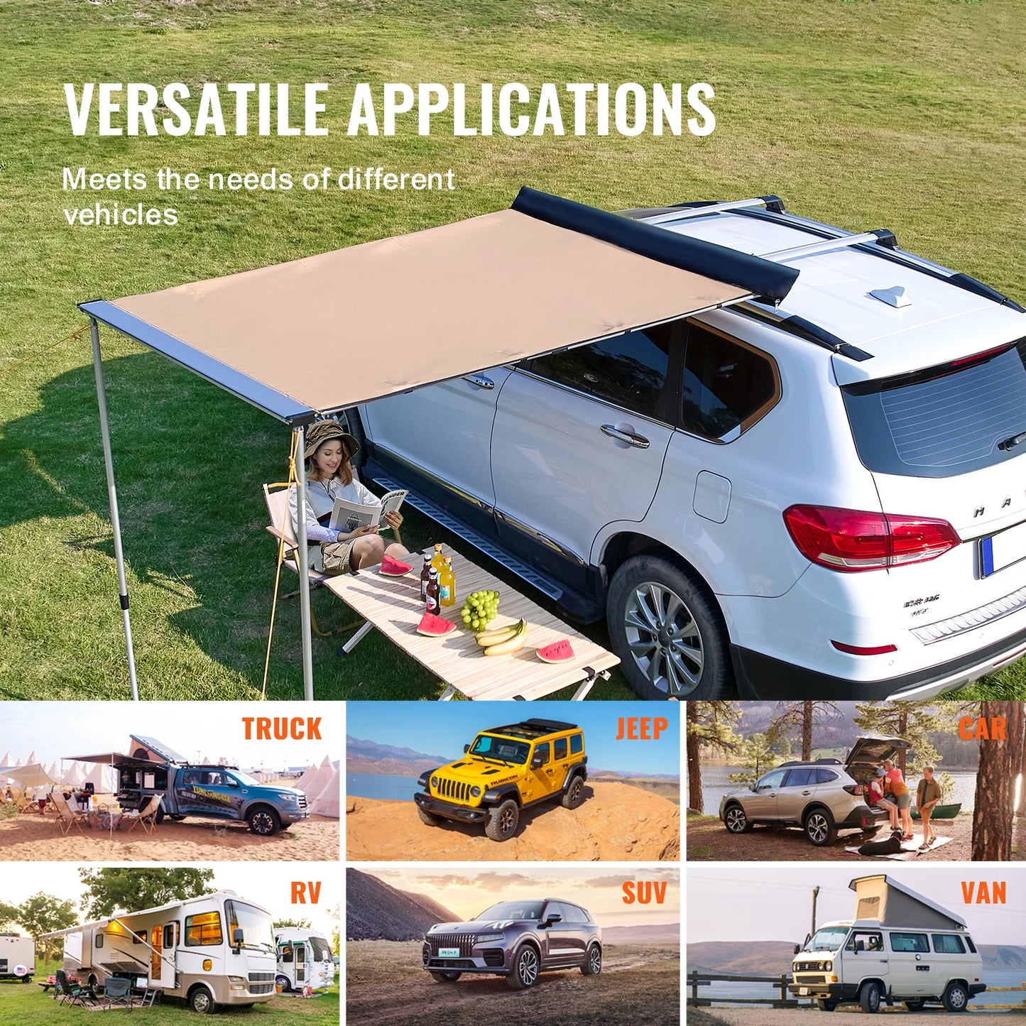 SucceBuy Vehicle Awning Retractable Car Side Shelter For Campers