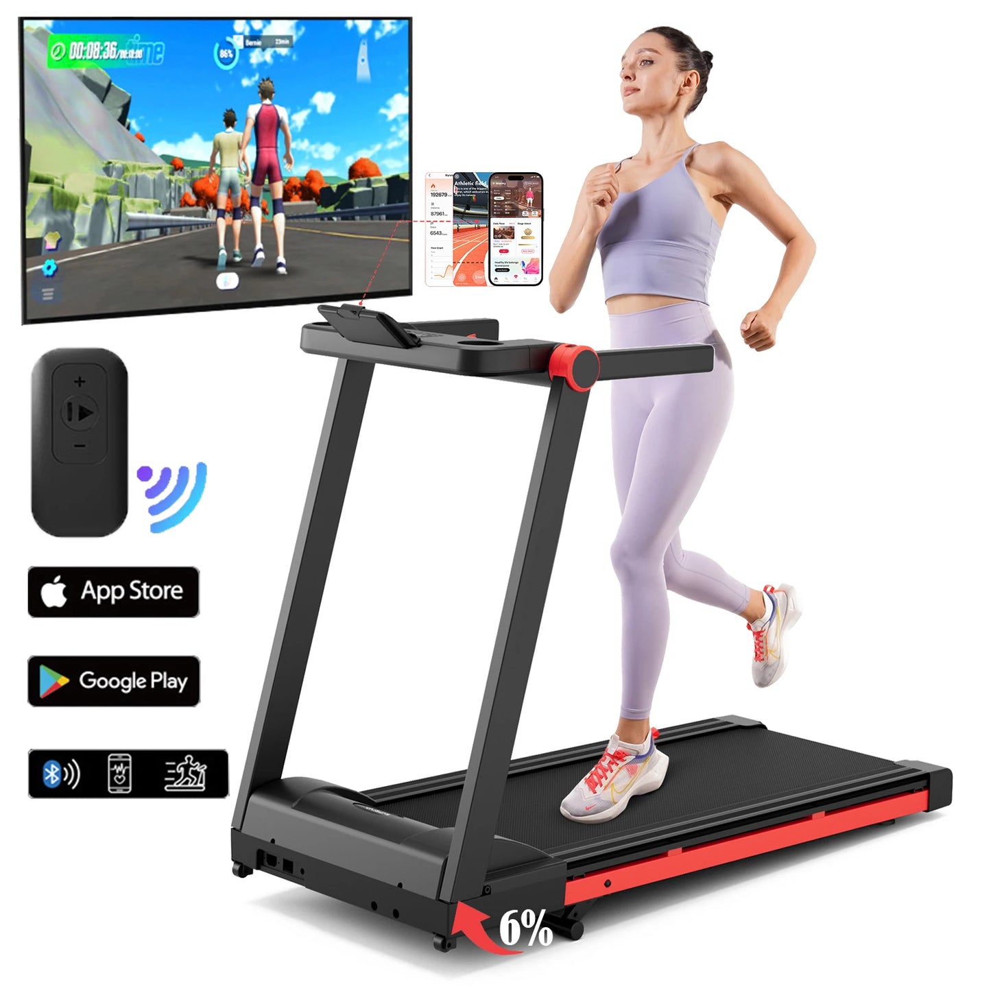 Superun 3.5HP Foldable Incline Treadmill With Touch Screen App