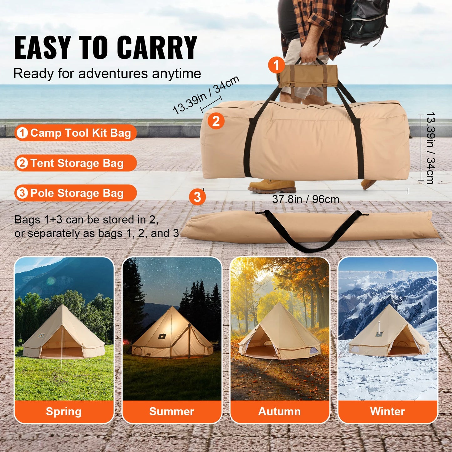 SucceBuy Canvas Bell Tent for Camping Breathable With Stove