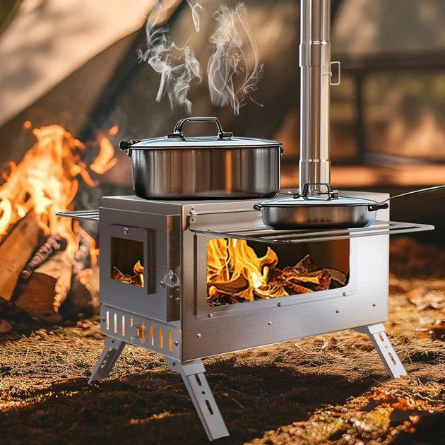 Wood Burning Portable Outdoor Stove With Stainless Chimney Pipes