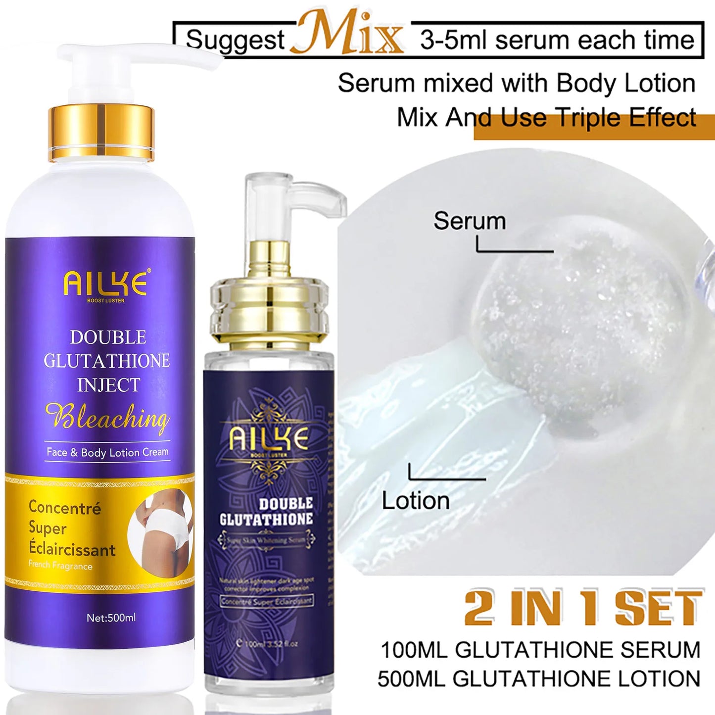 AILKE Double Glutathione Whitening Skin Care for Even Tone