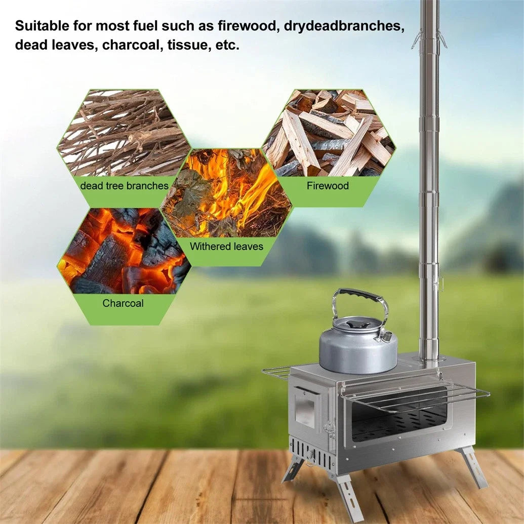 Wood Burning Portable Outdoor Stove With Stainless Chimney Pipes