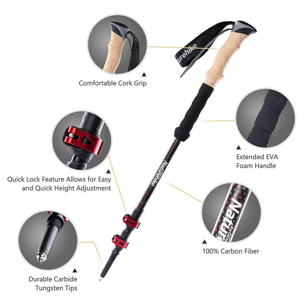Naturehike Carbon Fiber Trekking Poles 2 Pack Telescopic Sticks