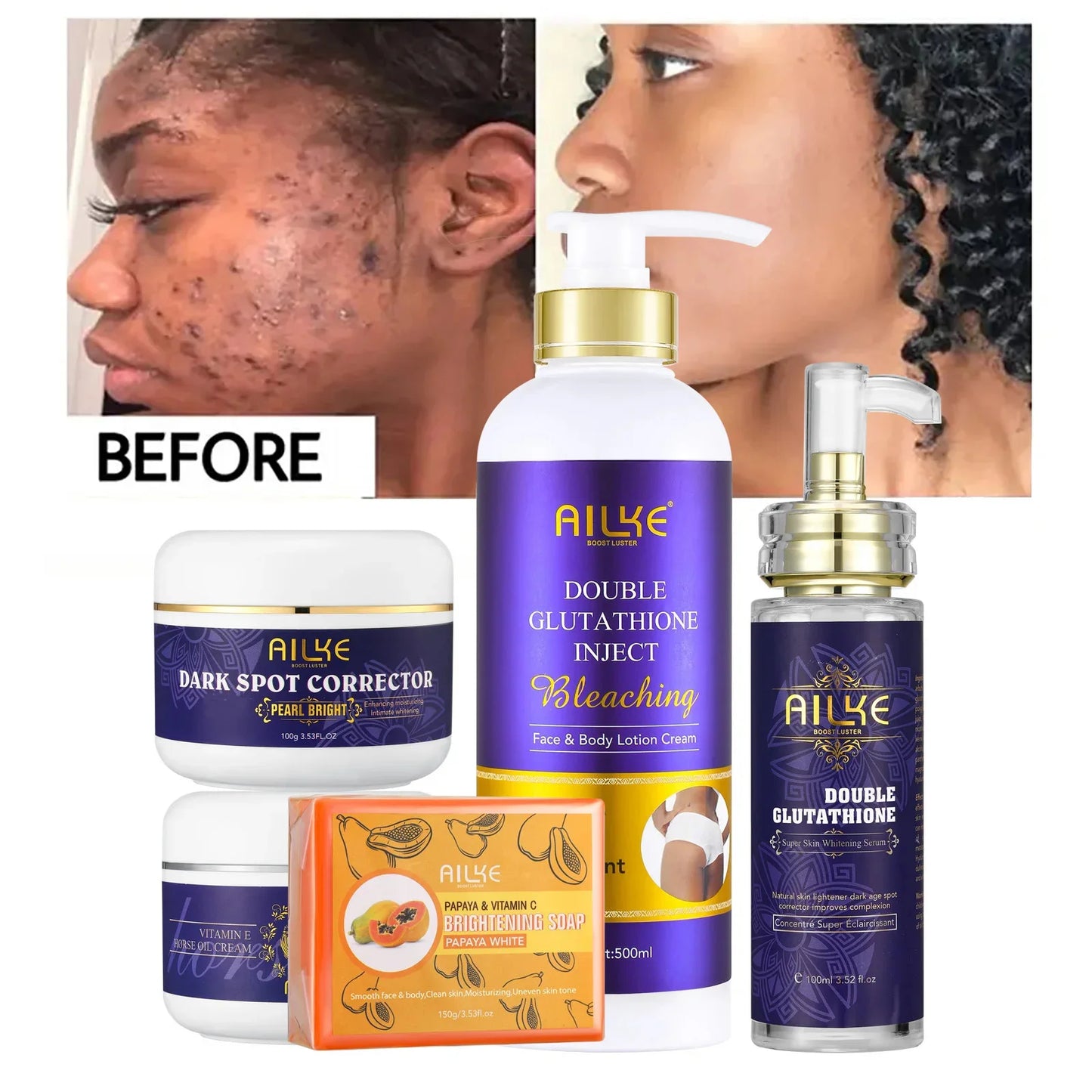 AILKE Double Glutathione Whitening Skin Care for Even Tone