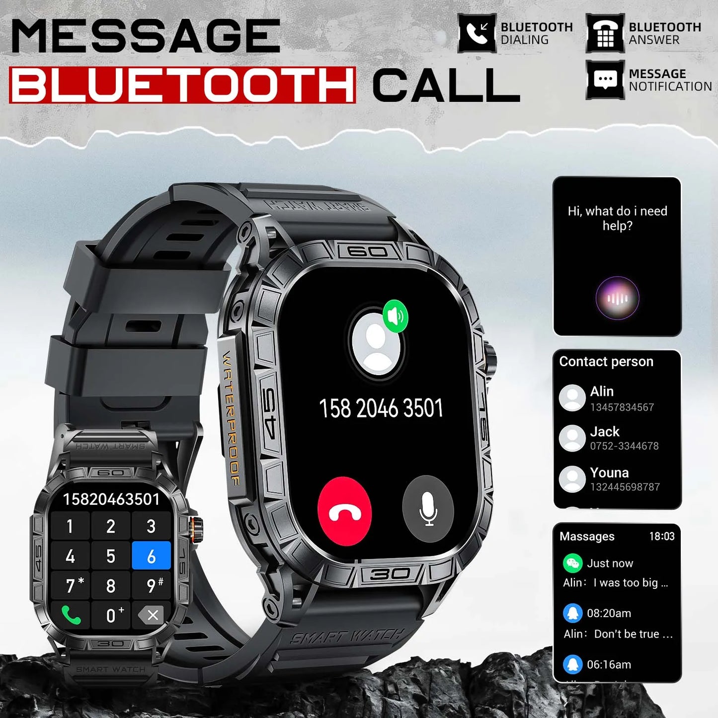LaNikar Smart Watch K63 With 100 Plus Sport Modes IP68 Waterproof HR BP