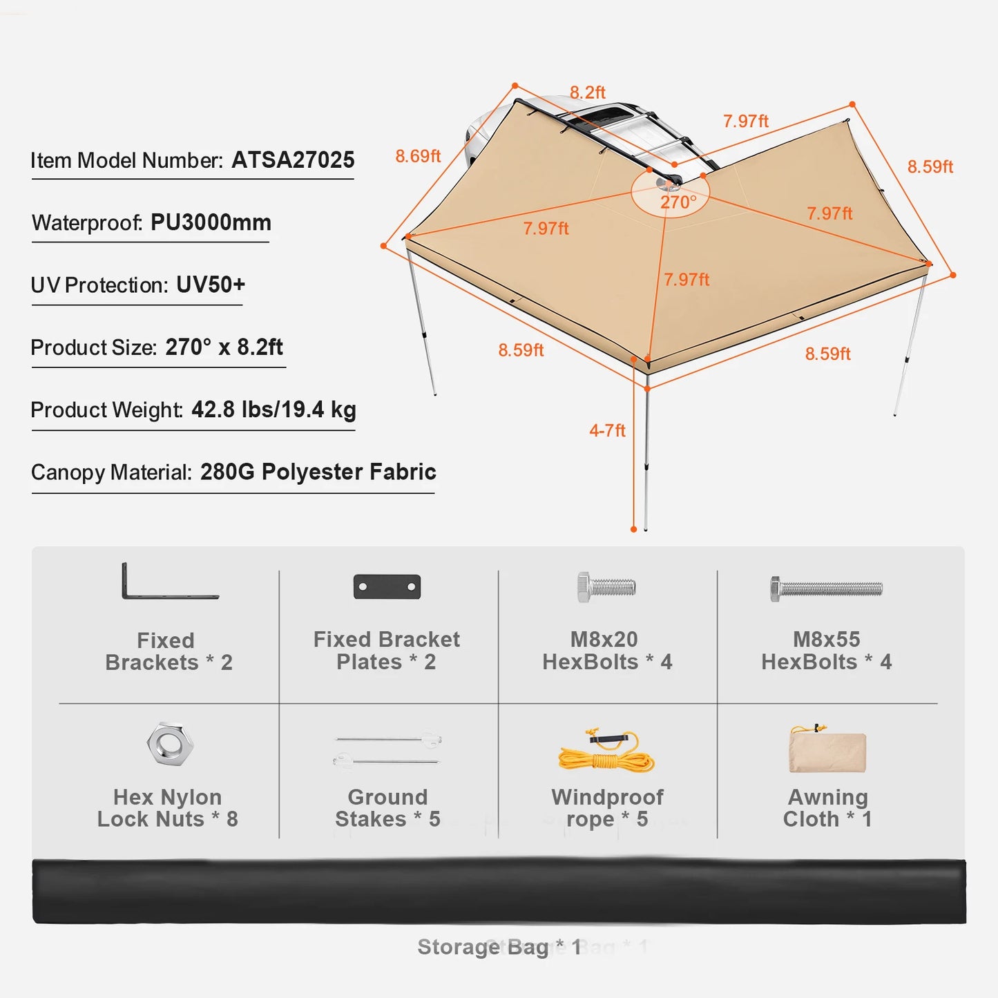 SucceBuy Vehicle Awning Retractable Car Side Shelter For Campers