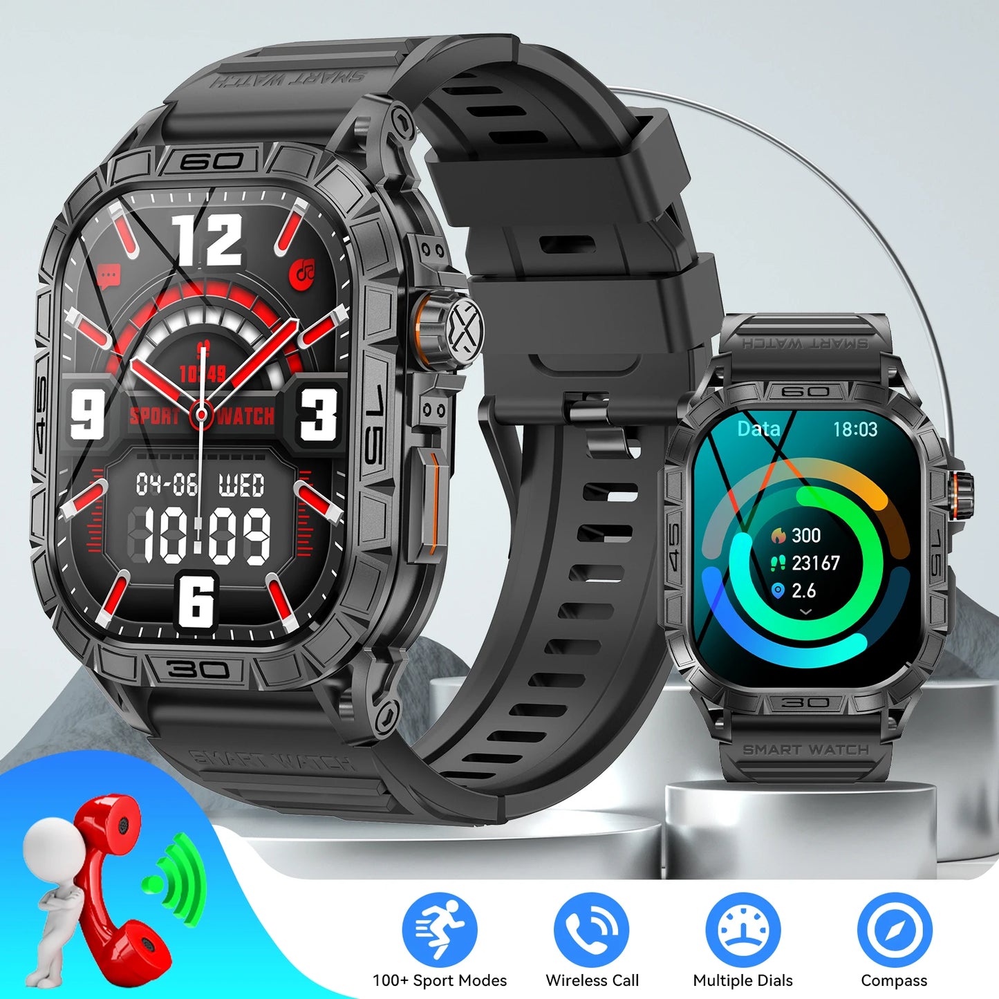 LaNikar Smart Watch K63 With 100 Plus Sport Modes IP68 Waterproof HR BP