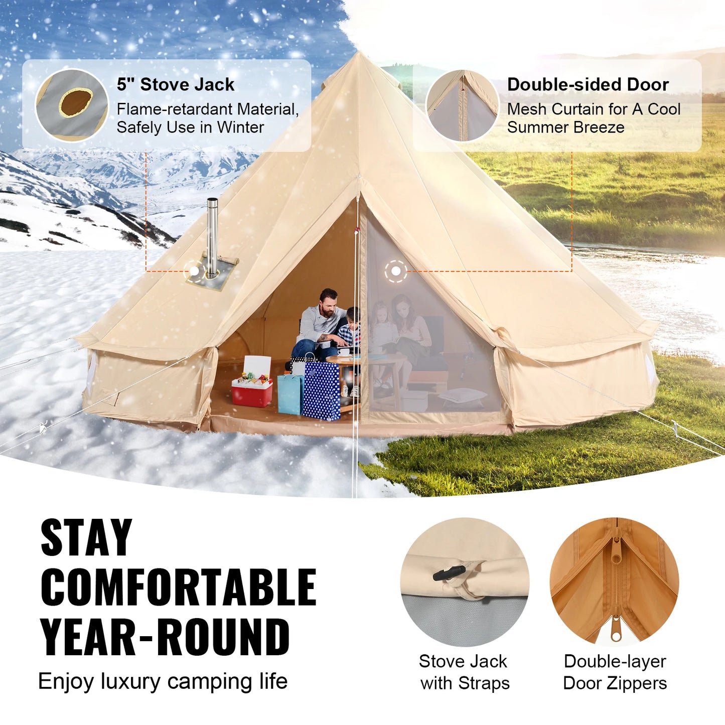 SucceBuy Canvas Bell Tent for Camping Breathable With Stove