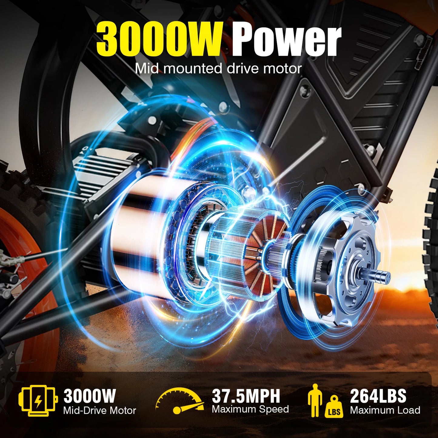 Off Road Electric Motorcycle 3000W 48V Lithium Battery Brushless Bike
