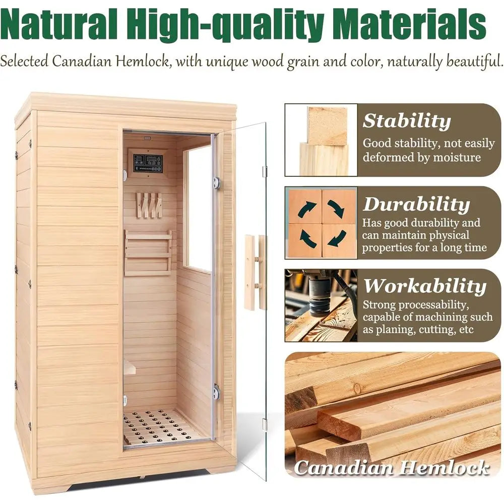 1 Person Infrared Sauna 1050W Heating Bluetooth Chromotherapy Oxygen Ionizer