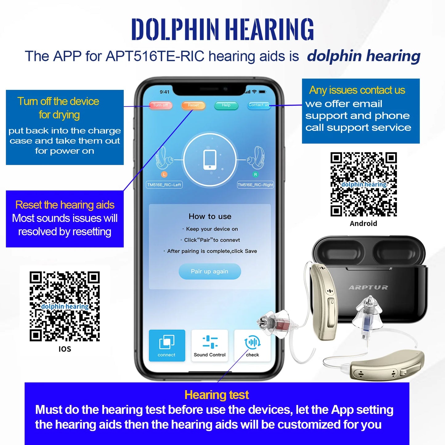 ZepauFOG50 Bluetooth Hearing Aids Rechargeable With App Control