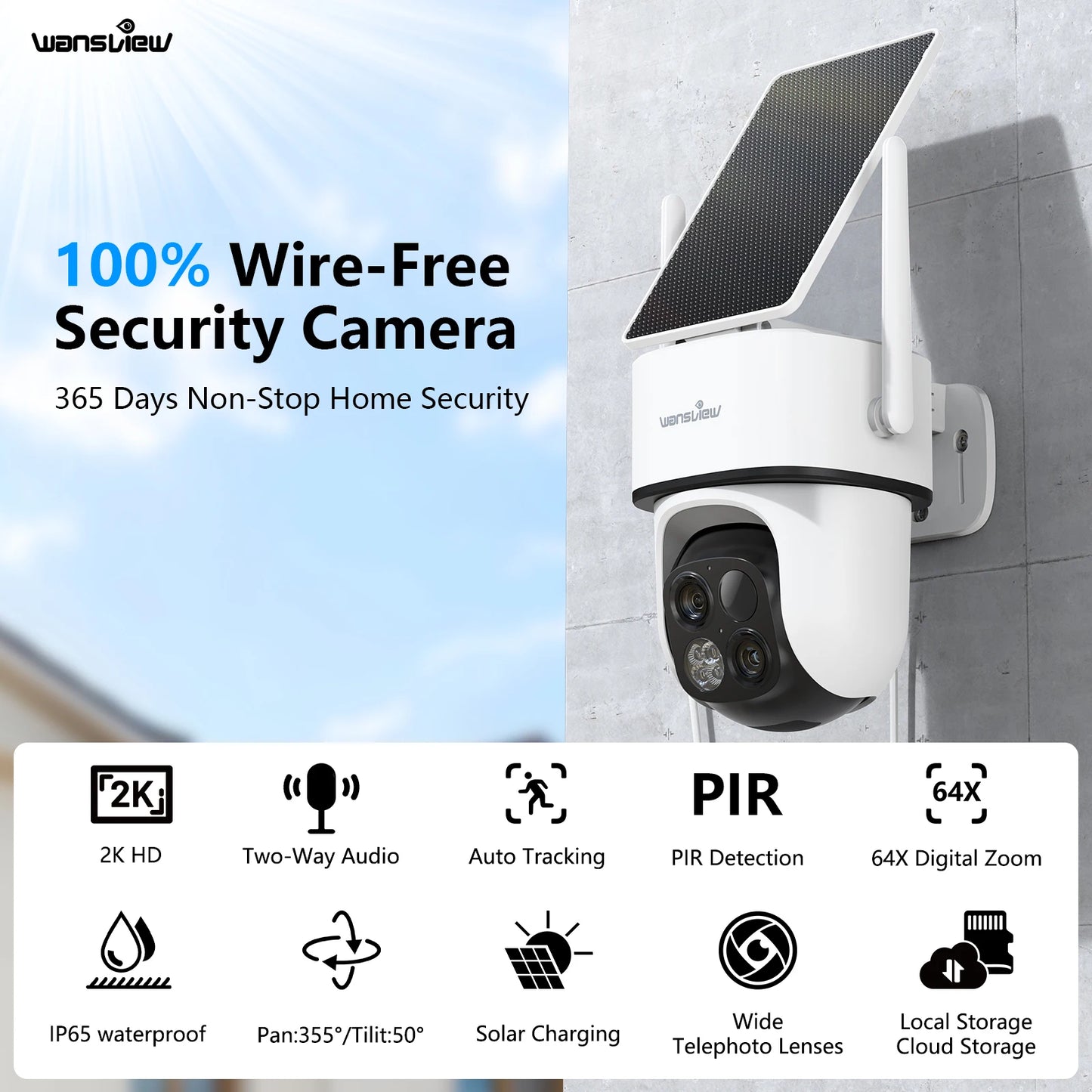 Wansview 2K Dual Lens WiFi Outdoor PTZ Surveillance Camera
