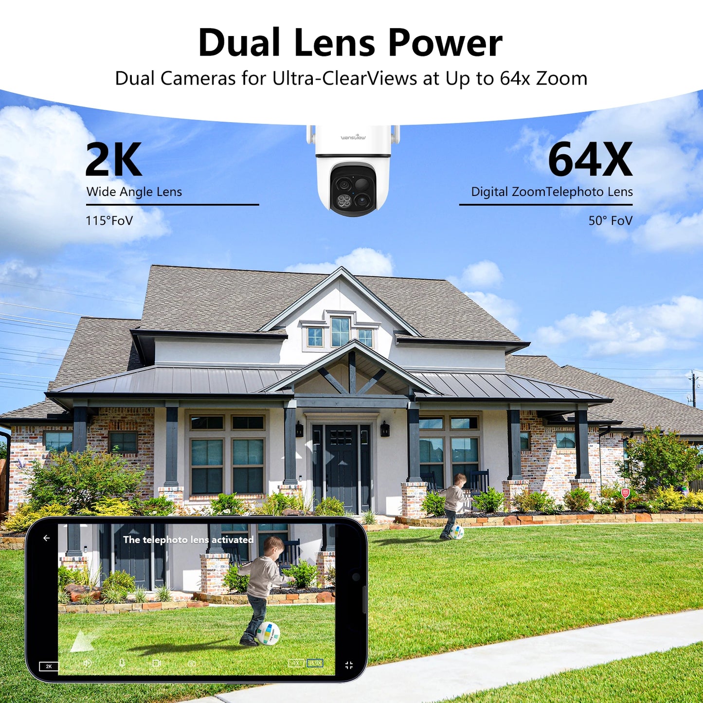 Wansview 2K Dual Lens WiFi Outdoor PTZ Surveillance Camera