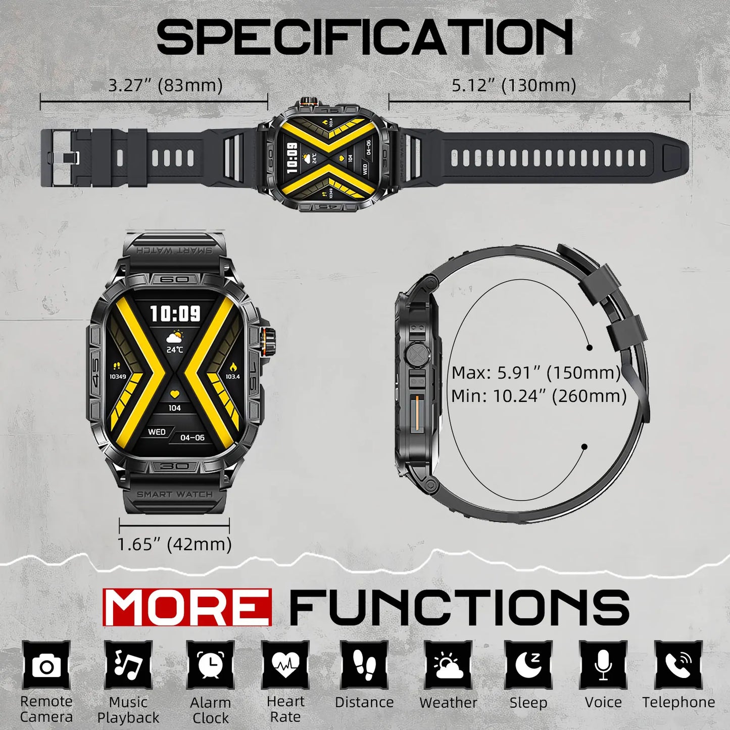 LaNikar Smart Watch K63 With 100 Plus Sport Modes IP68 Waterproof HR BP