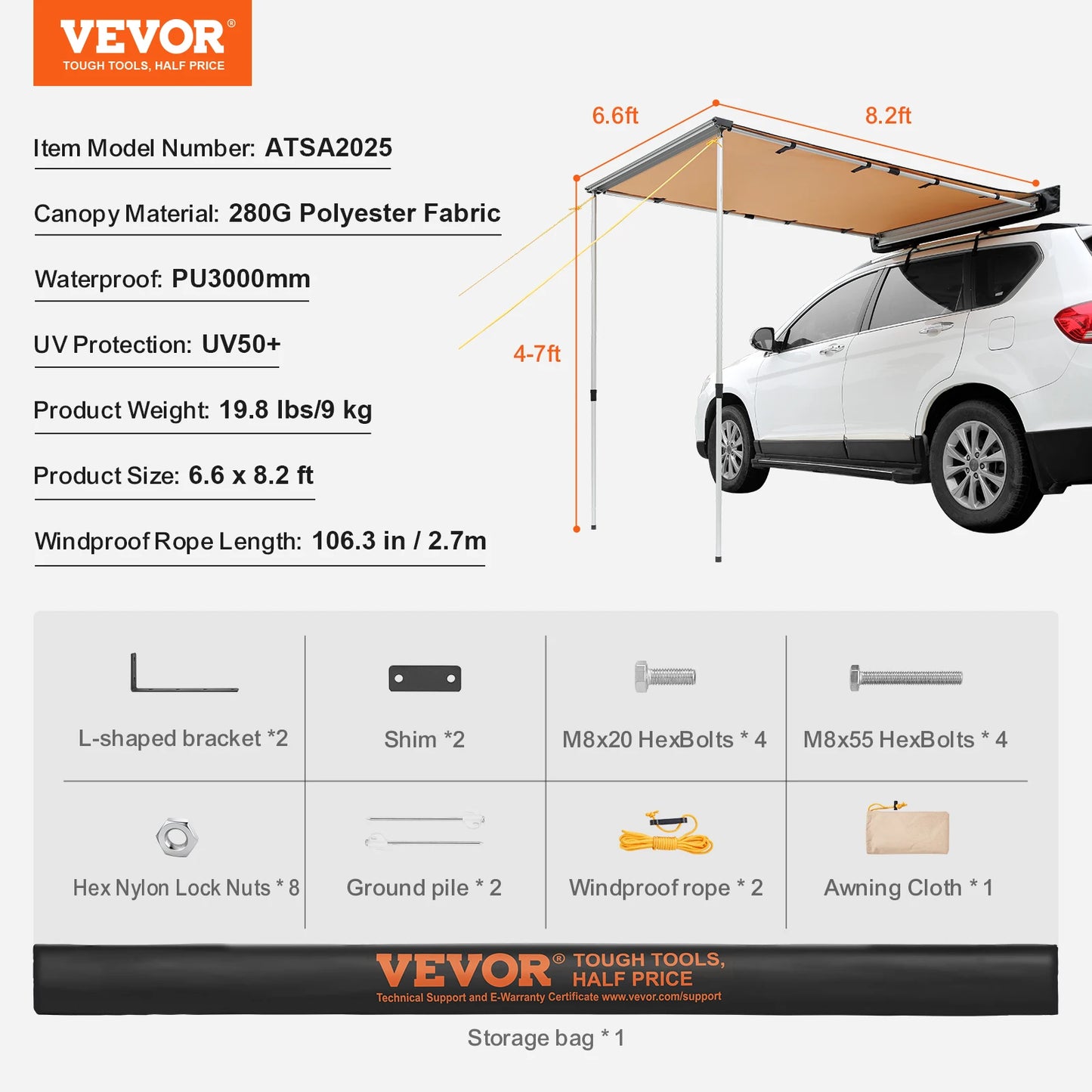 SucceBuy Vehicle Awning Retractable Car Side Shelter For Campers