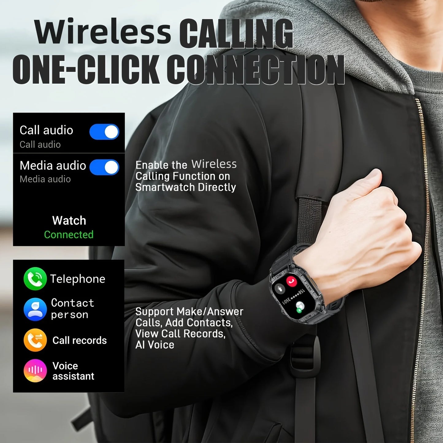 LaNikar Smart Watch K63 With 100 Plus Sport Modes IP68 Waterproof HR BP