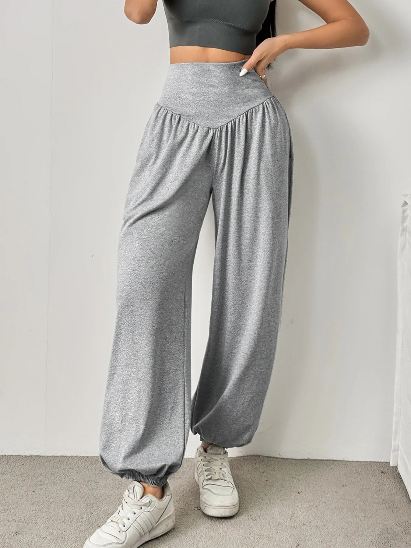 High Waist Leggings Lantern Cuffed Pants Breathable Gym Fitness Jeggings