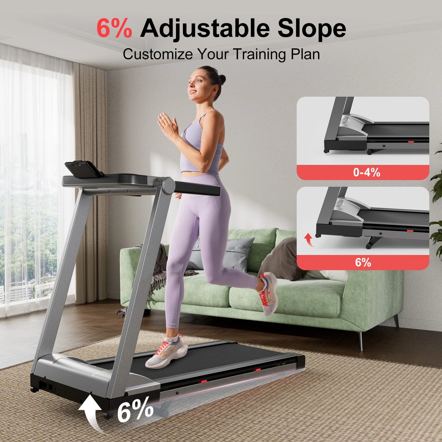 Superun 3.5HP Foldable Incline Treadmill With Touch Screen App