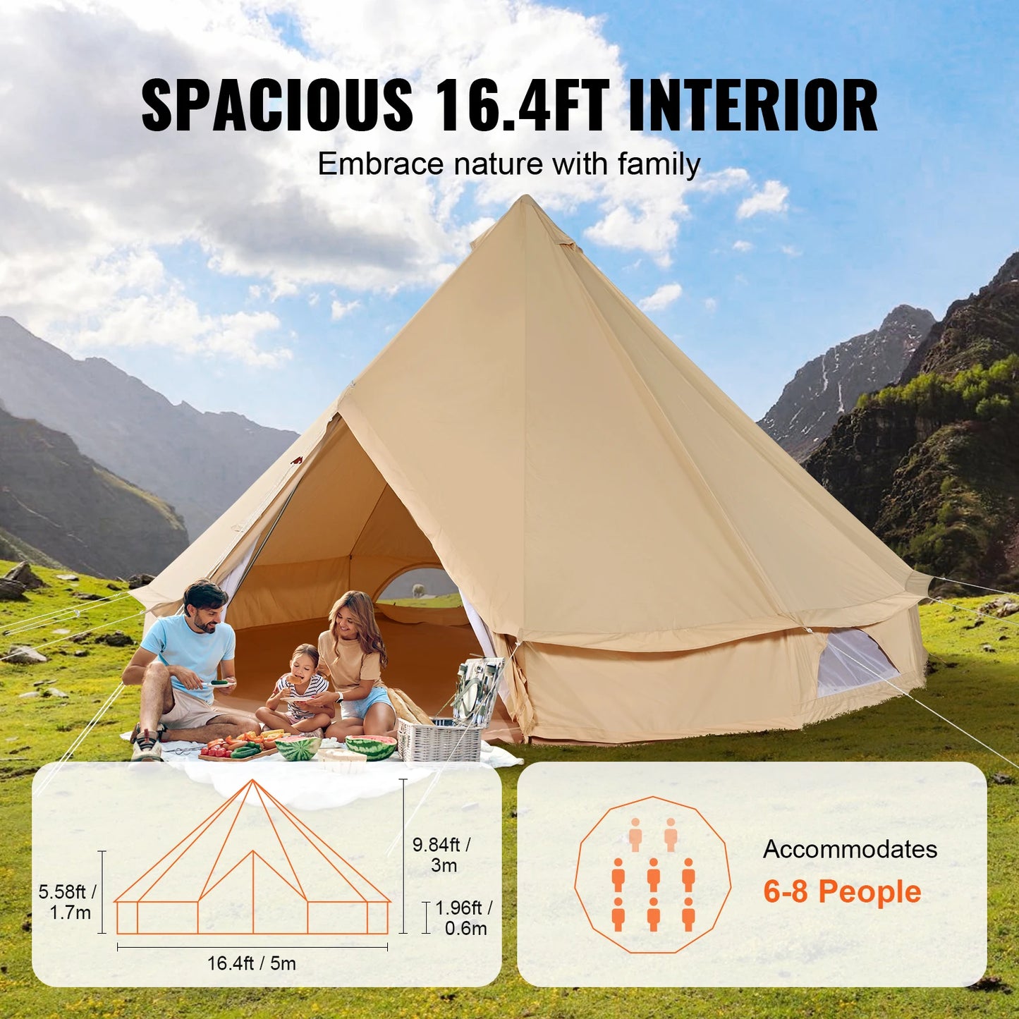SucceBuy Canvas Bell Tent for Camping Breathable With Stove