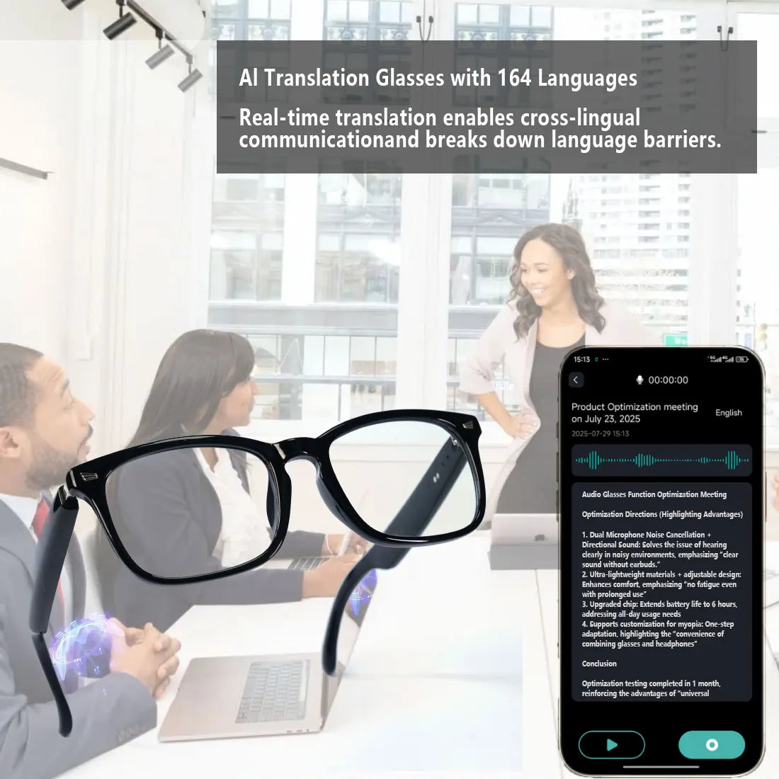 Giinova Smart Translation Glasses With Open Ear Audio HD Calls