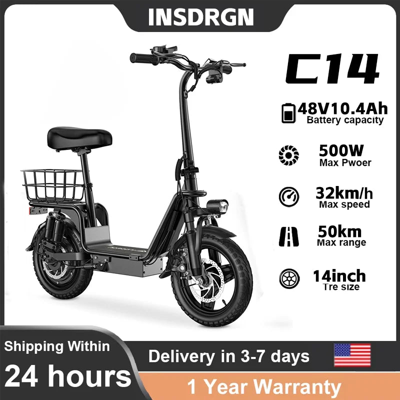 INSDRGNC14 Foldable Adult Electric Bicycle With Seat 900W