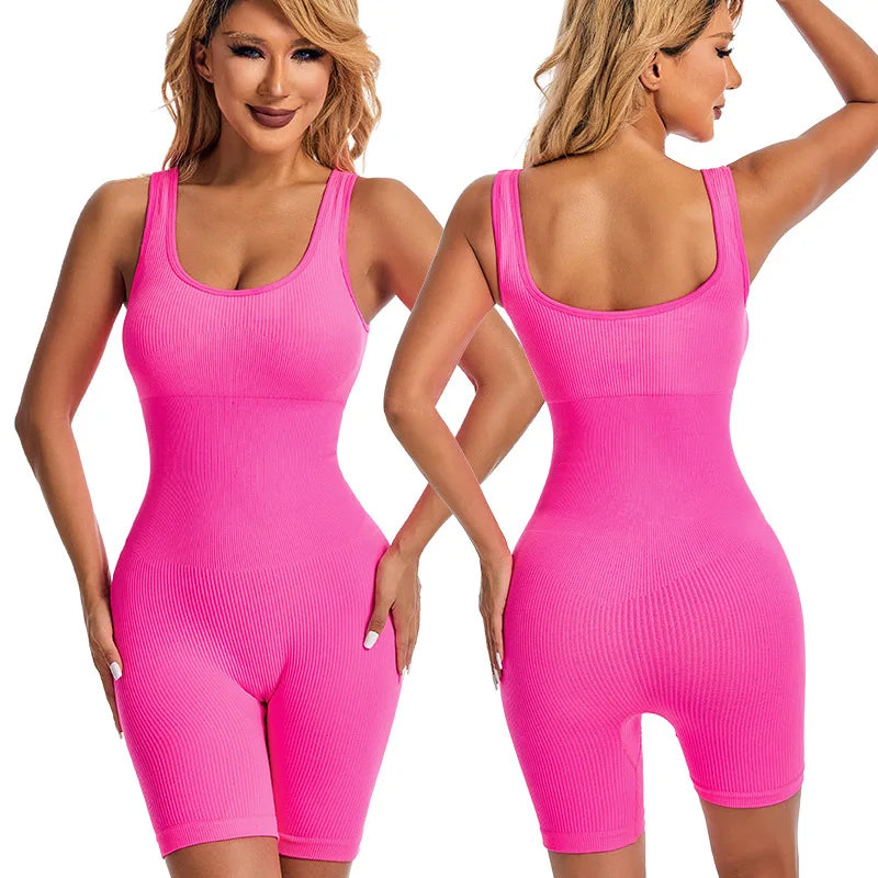 Womens Seamless Short Tracksuit Yoga Set One Piece Bodysuit