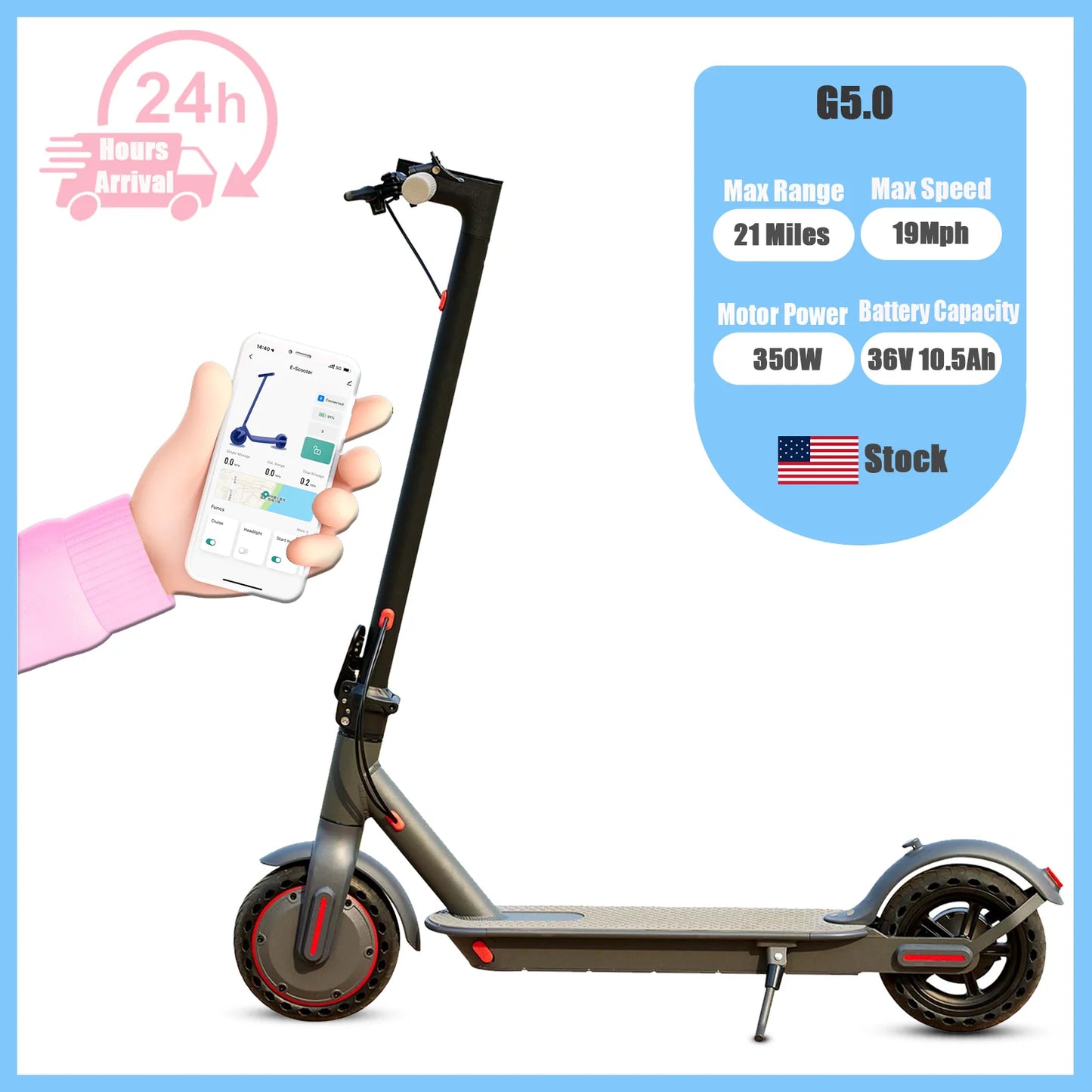 G5.0 Electric Scooter Foldable 36V 21 Mile Long Range