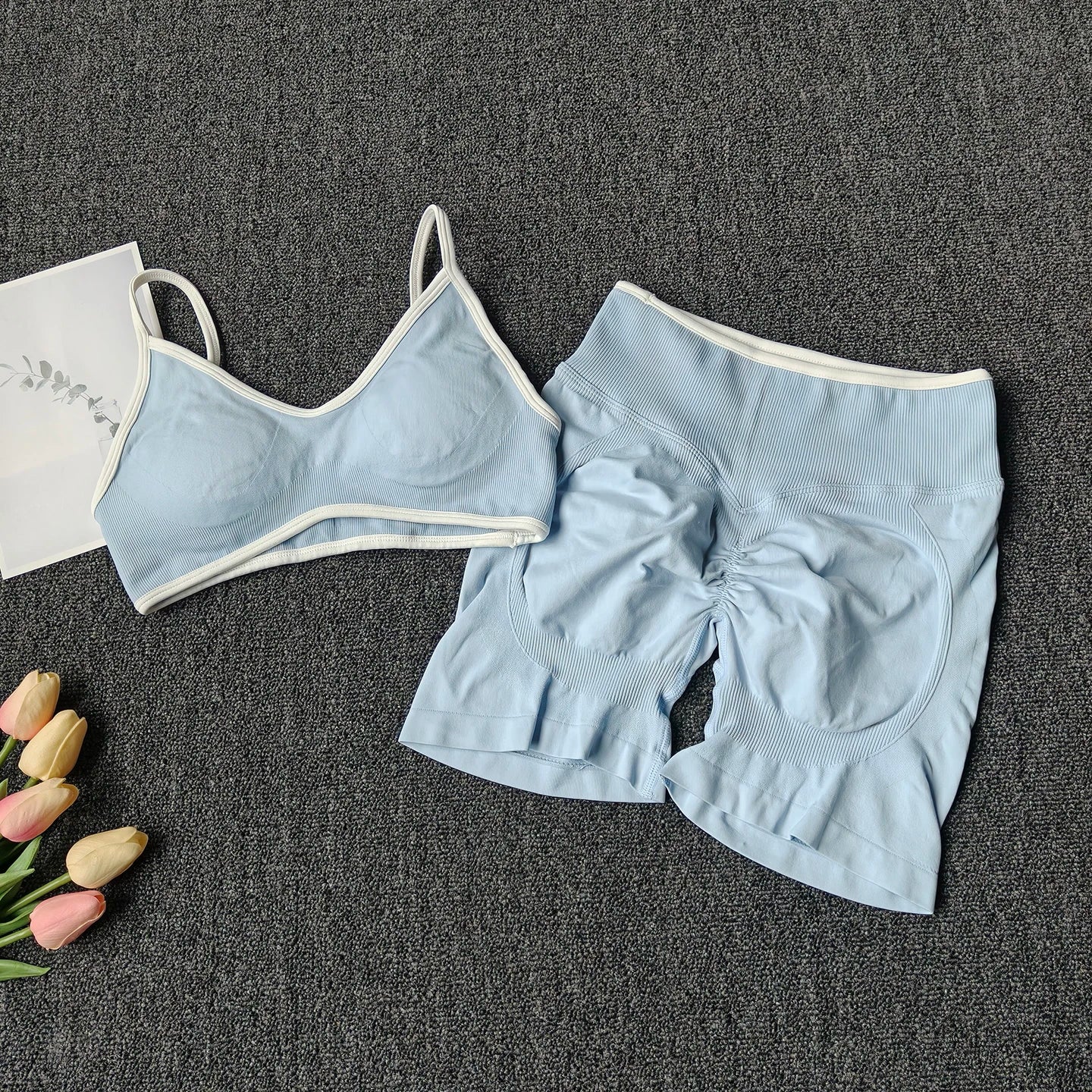 Seamless Yoga Set for Women High Waist Bra and Shorts