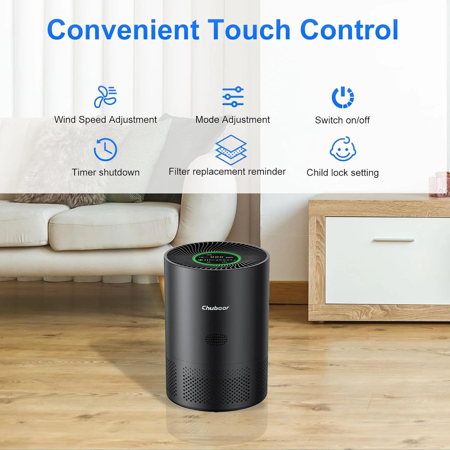 Chuboor H13 True HEPA Air Purifier Smoke Dust PM25